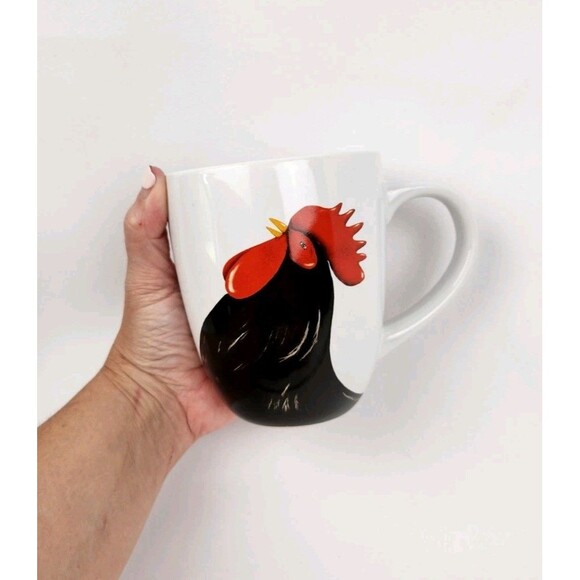 Rise‎ And Shine! Mary-Lake Thompson Coffee Mug Chicken Black Rooster Crowing Cup - Picture 10 of 10